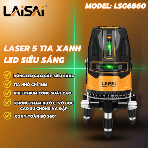 Máy Cân Bằng Laser Laisai LSG6860D 5 Tia xanh